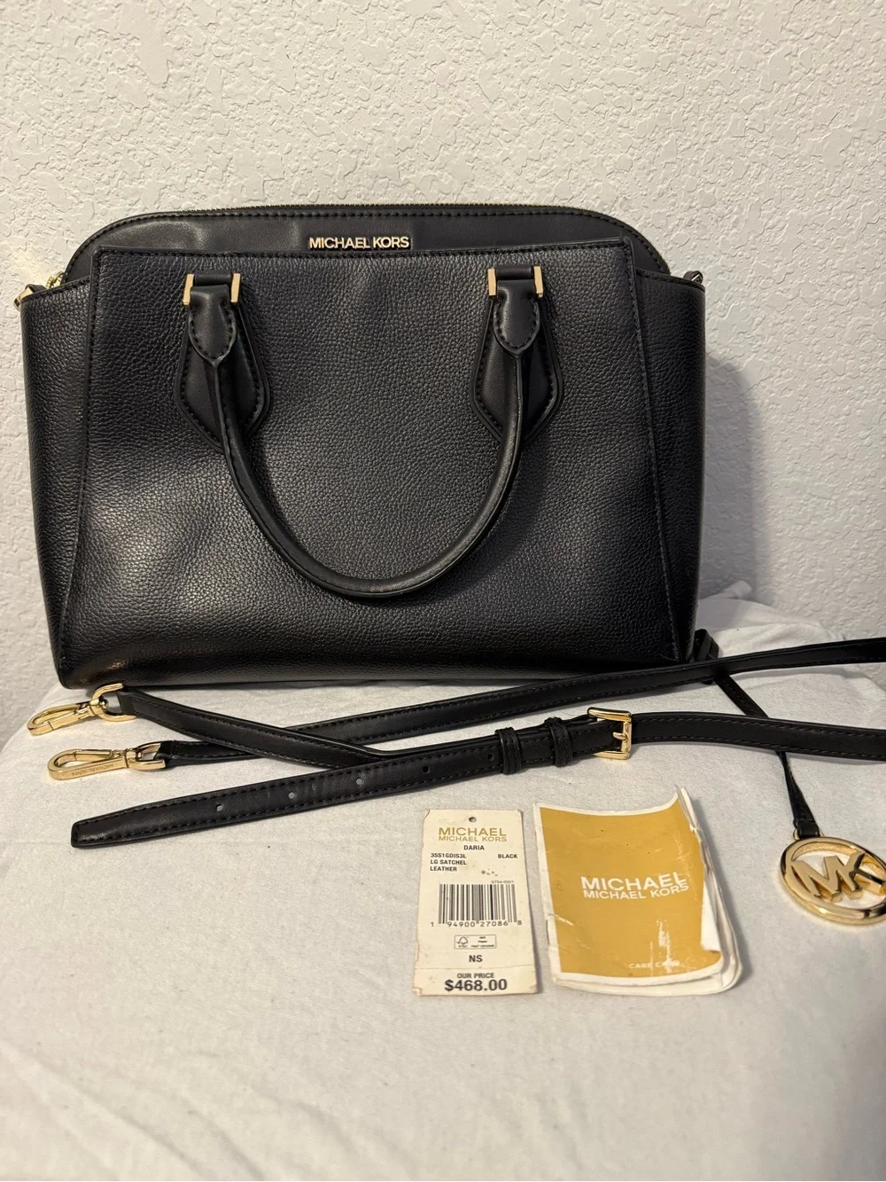 Michael Kors Black Pebbled Leather Satchel with Gold Accents